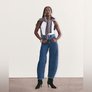 Everlane the Way High Curve Barrel Jean size 28 LONG Ocean Blue EUC Stretch